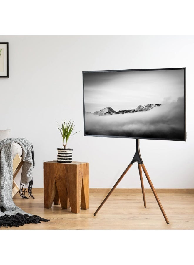 Brandtech 45"-65" Tripod TV Stand, Modern Easel TV Stand, Height Adjustable Swivel TV Floor Stand, Dark Walnut Legs for LED LCD Screens, Max VESA 600x400mm, 77lbs Capacity,(Install Manual Included) - Image 2