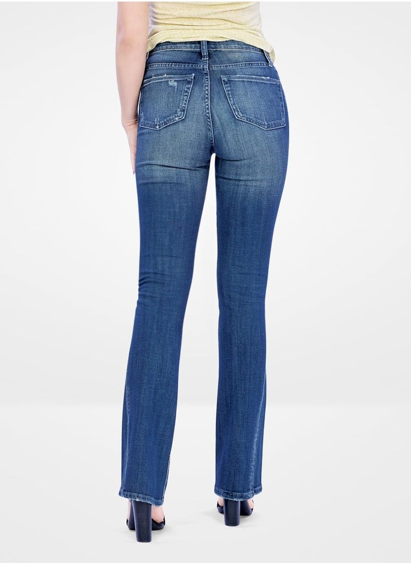 Web Denim - Web Denim Blue Highwaist Skinny Stretchable Straight Ripped Denim Flair Pant Fashionable Comfort Fit Casual Destructed Cotton Jeans With Pockets For Women - Image 1