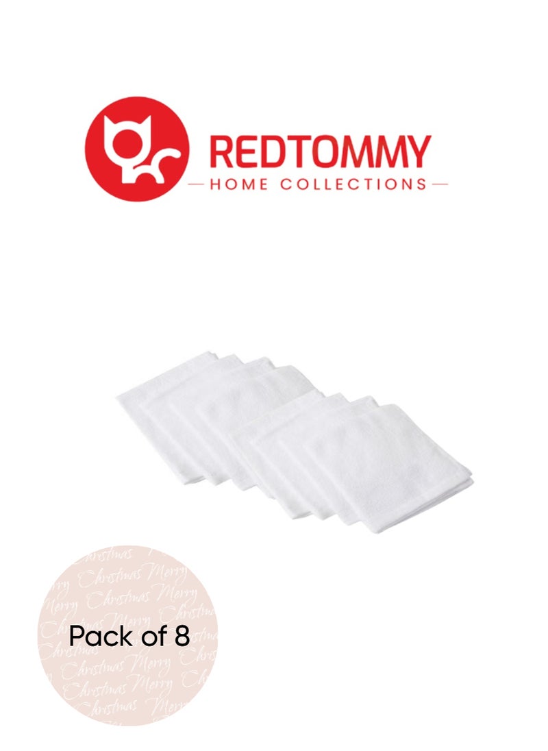 REDTOMMY عبوة من 8 - منشفة وجه - 100% قطن حجم صغير (30x30 سم) عالية الامتصاص ومتينة للغاية، اللون - أبيض - Image 1