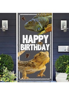 Lizard Happy Birthday Banner Backdrop Background Photo Booth Props Realistic Reptile Swamp Chameleon Animal Theme Decor For Wide One Safari Baby Shower 1St Birthday Party Favors Supplies Decorations