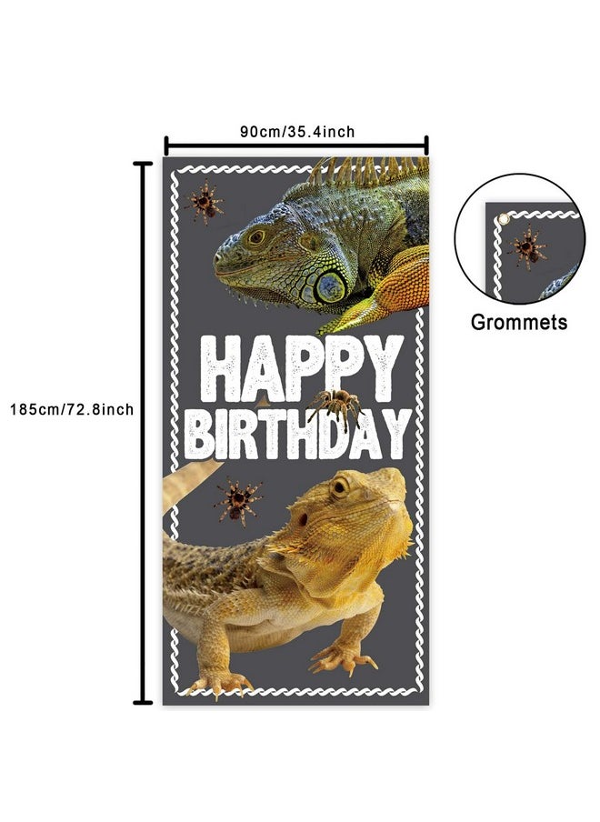 COOSOAR - Lizard Happy Birthday Banner Backdrop Background Photo Booth Props Realistic Reptile Swamp Chameleon Animal Theme Decor For Wide One Safari Baby Shower 1St Birthday Party Favors Supplies Decorations - Image 1