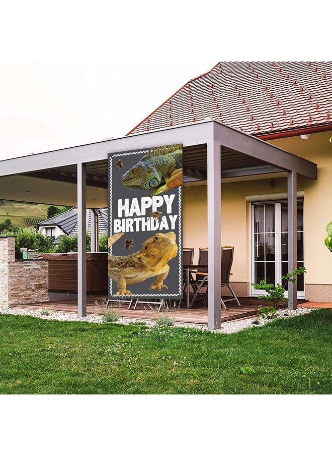 COOSOAR - Lizard Happy Birthday Banner Backdrop Background Photo Booth Props Realistic Reptile Swamp Chameleon Animal Theme Decor For Wide One Safari Baby Shower 1St Birthday Party Favors Supplies Decorations - Image 1