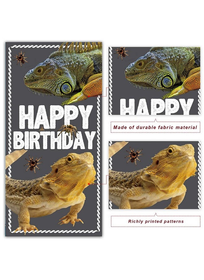 COOSOAR - Lizard Happy Birthday Banner Backdrop Background Photo Booth Props Realistic Reptile Swamp Chameleon Animal Theme Decor For Wide One Safari Baby Shower 1St Birthday Party Favors Supplies Decorations - Image 1