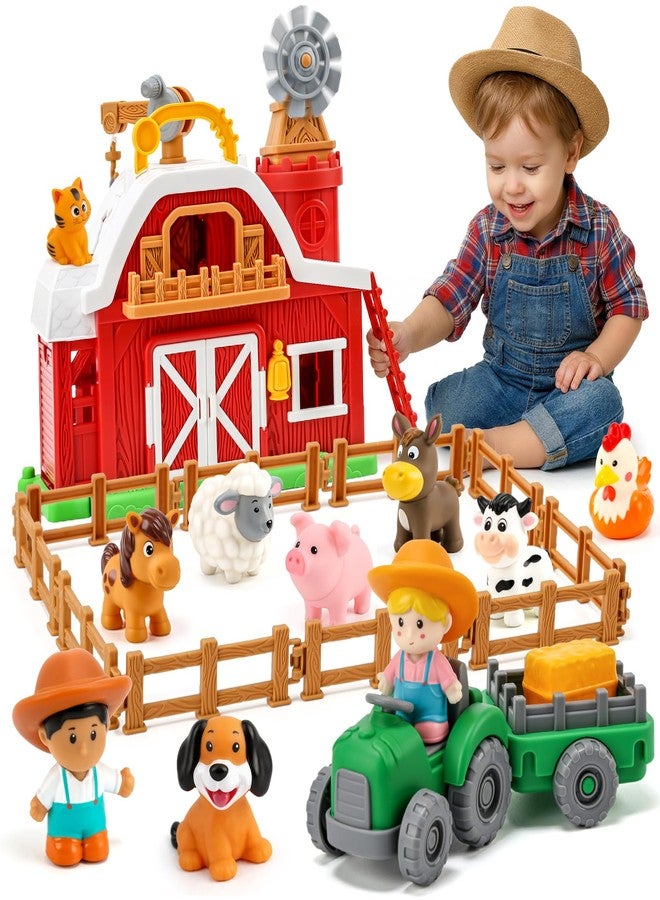 مجموعة ألعاب مزرعة للأطفال الصغار من عمر سنتين إلى ثلاث سنوات - مجموعة ألعاب متكاملة تتضمن حظيرة مع مجسمات حيوانات المزرعة، جرار وسياج، مجموعات لعب تعليمية على طراز مونتيسوري مع أضواء وأصوات، هدية مثالية للعب التخيلي للأولاد والبنات - Image 1
