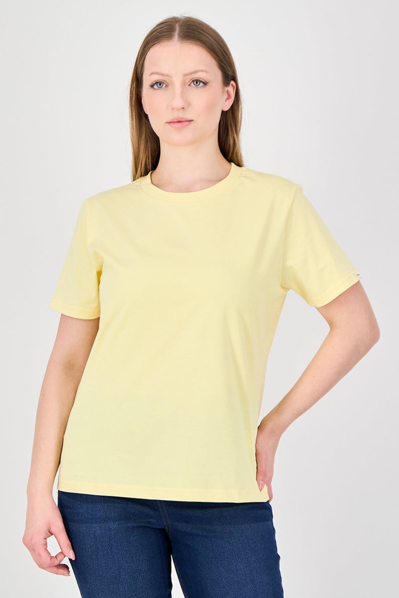 Fudo Comforts by Fudo Women Crew Neck Plain Short Sleeve T-Shirt, Yellow - Image 1
