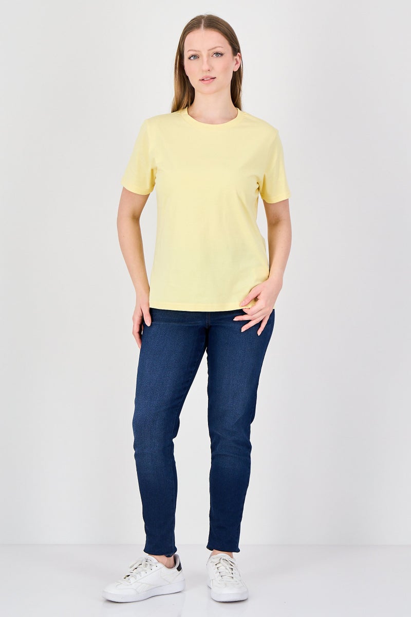 Fudo Comforts by Fudo Women Crew Neck Plain Short Sleeve T-Shirt, Yellow - Image 3