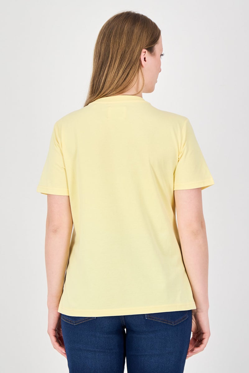 Fudo Comforts by Fudo Women Crew Neck Plain Short Sleeve T-Shirt, Yellow - Image 2