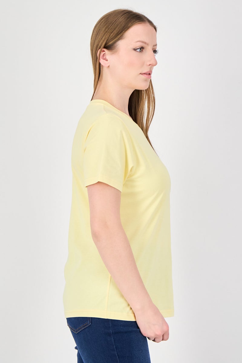 Fudo Comforts by Fudo Women Crew Neck Plain Short Sleeve T-Shirt, Yellow - Image 4