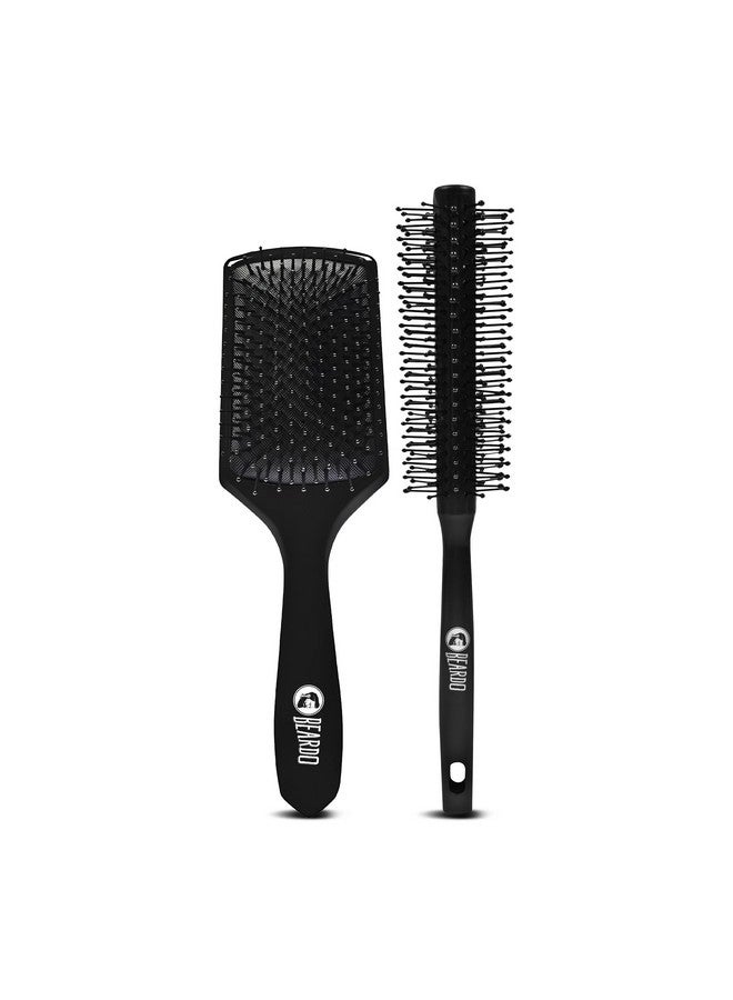 BEARDO Detangling Hair Brush & Roller Hair Brush (Set Of 2) | Detangling Curls, Smoothening, Frizz Control, Shine, Paddle Hair Brush For Men | Smoothening & Volumizing Comb For Men | Men Accessorie | For All Hair Types - Image 1