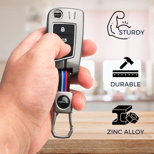 Keycept غطاء مفتاح معدني من KEYCEPT لمفاتيح سكودا وفولكس فاجن - كوشاق | أوكتافيا | كودياك | سوبر | سلافيا | باسات | تايجون | تيغوان | فيرتوس | تي روك 3 أزرار مفتاح قابل للطي مع سلسلة مفاتيح (سلسلة مفاتيح قصيرة) - Image 3