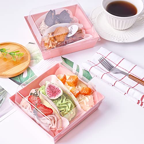 Ocmoiy Small Charcuterie Boxes with Clear Lids, To Go Paper Disposable Food Containers, 5 Inches Bakery Dessert Boxes for Sandwich, Cookie, Pastry, Cake Slice (Pink, 50ct) - Image 5