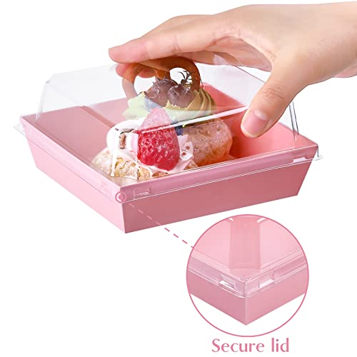 Ocmoiy Small Charcuterie Boxes with Clear Lids, To Go Paper Disposable Food Containers, 5 Inches Bakery Dessert Boxes for Sandwich, Cookie, Pastry, Cake Slice (Pink, 50ct) - Image 3
