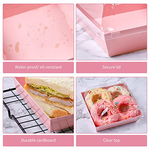 Ocmoiy Small Charcuterie Boxes with Clear Lids, To Go Paper Disposable Food Containers, 5 Inches Bakery Dessert Boxes for Sandwich, Cookie, Pastry, Cake Slice (Pink, 50ct) - Image 4