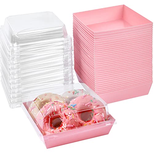 Ocmoiy Small Charcuterie Boxes with Clear Lids, To Go Paper Disposable Food Containers, 5 Inches Bakery Dessert Boxes for Sandwich, Cookie, Pastry, Cake Slice (Pink, 50ct) - Image 1
