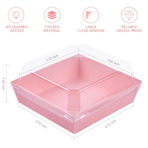 Ocmoiy Small Charcuterie Boxes with Clear Lids, To Go Paper Disposable Food Containers, 5 Inches Bakery Dessert Boxes for Sandwich, Cookie, Pastry, Cake Slice (Pink, 50ct) - Image 2