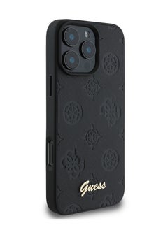 GUESS iPhone 16 Pro Max PU Case With Peony Hot Stamp and Metal Script Logo / Ultimate Protection / Durable Back Cover  - Black  - Image 4