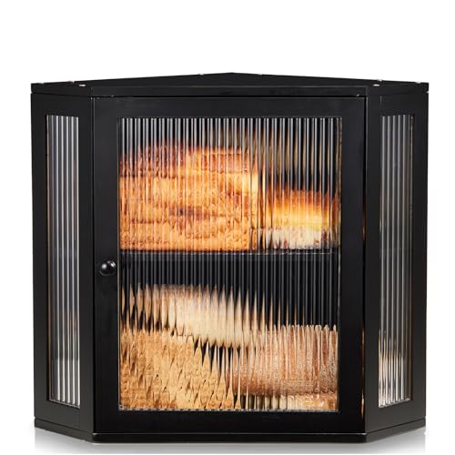BRONYPRO Corner Bread Box for Kitchen Countertop, Double Layer Bamboo Breadbox with Adjustable Partition, Modern Bread Storage Organizer (Meduim Black) - Image 1