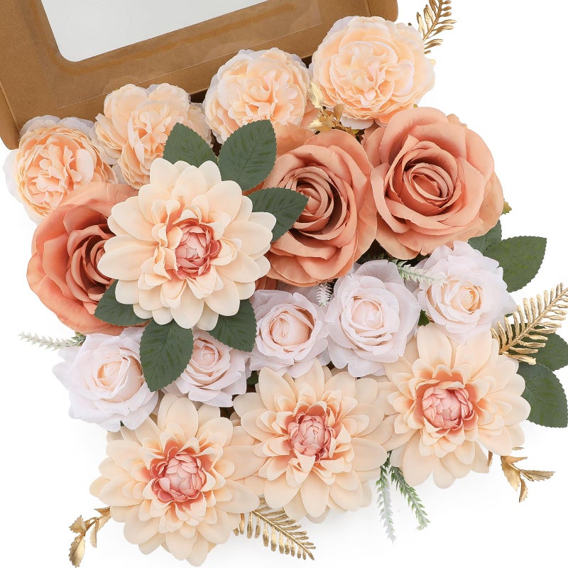 Floweroyal Artificial Flowers Fake Rose Flowers Dahlia with Stems for DIY Wedding Bridal Bouquets, Baby Shower, Floral Arrangement, Table Centerpieces, Home Decorations (Nude Color) - Image 1