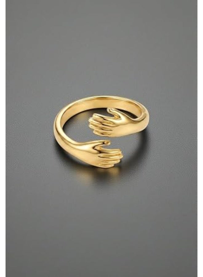Open Ring with Intertwined Hands Design, Made of Stainless Steel, Adjustable (One Size Fits All) – Modern and Elegant Design. - Image 2