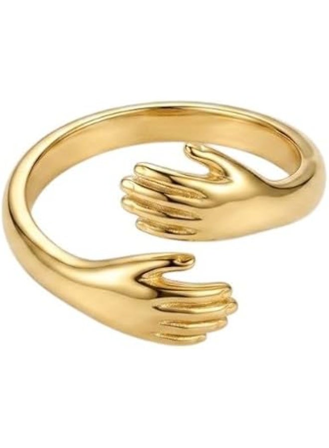 Open Ring with Intertwined Hands Design, Made of Stainless Steel, Adjustable (One Size Fits All) – Modern and Elegant Design. - Image 1