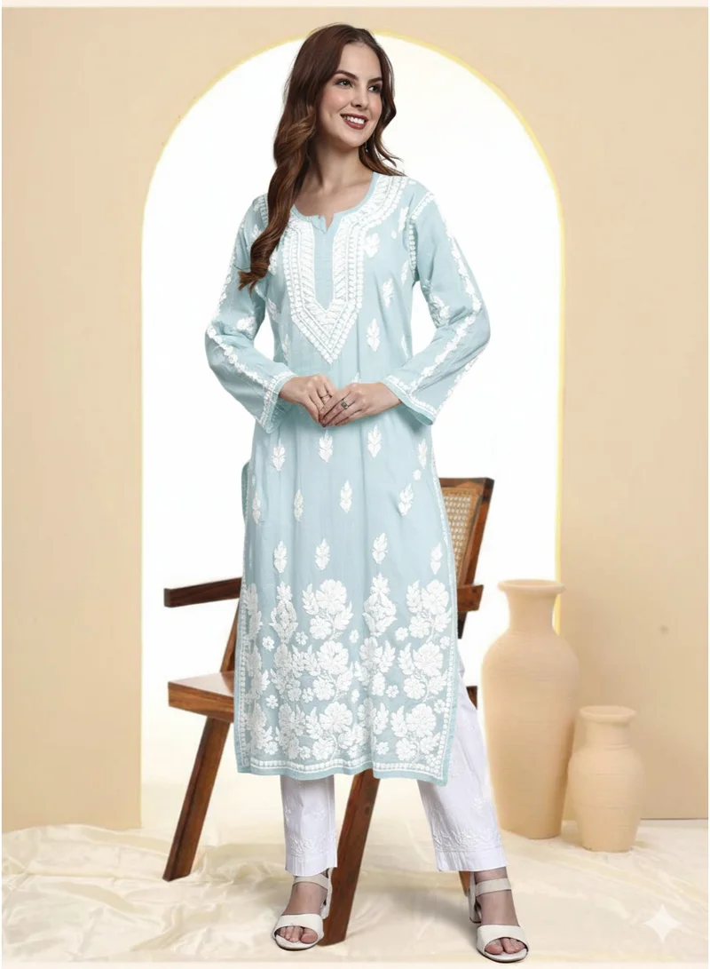Alaya Women Hand Embroidered Chikankari Cotton Kurta -AL3723