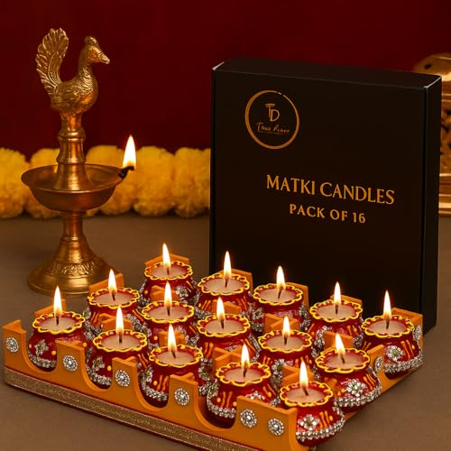 True Decor Handmade Clay Wax Filled Matki Diya for Diwali Decoration Items for Home - Image 1