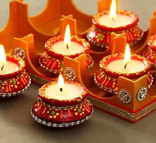 True Decor Handmade Clay Wax Filled Matki Diya for Diwali Decoration Items for Home - Image 3