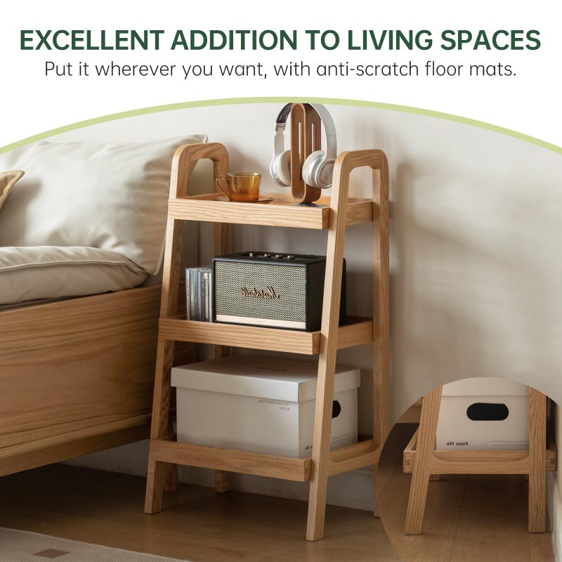Vadisun 100% Solid Oak 3 Tier Ladder Shelf, Small Bookshelf, Ladder Bookshelf, Bookcase with Stable Frame, Small Table for Living Room Bedroom(Natural, 12.6" L x 17.72" W x 31.5" H) - Image 4