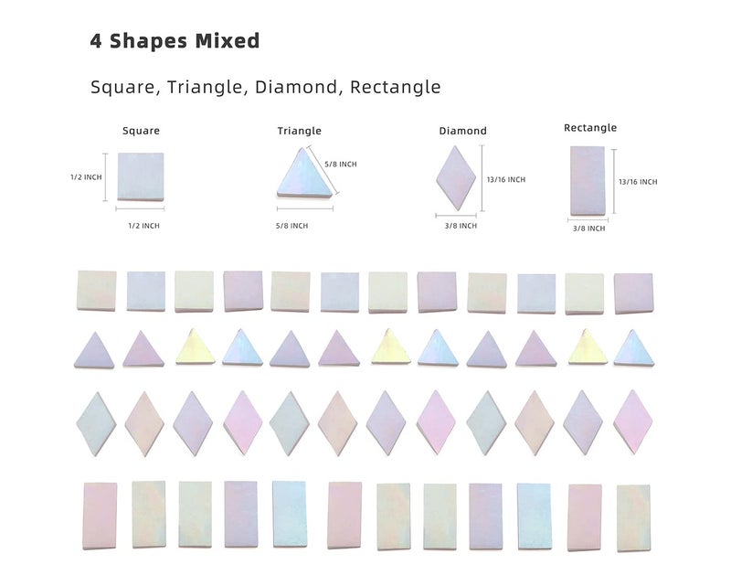 Lanyani Lanyani Glass Mosaic Tiles for Art Crafts,4 Shapes Mixed Tiffany Stained Glass Pieces,200 Pieces,Square/Rectangle/Diamond/Triangle,Iridescent White  - Image 3