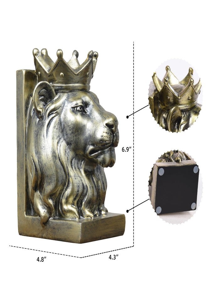 Kakizzy Vintage Gold Lion Book Ends,Animal Decorative Bookends,Resin Book Holder,Luxurious Book Ends for Shelves Rooms Office Home Decor,Unique Book Lover Gift(Gold Lion) - Image 3