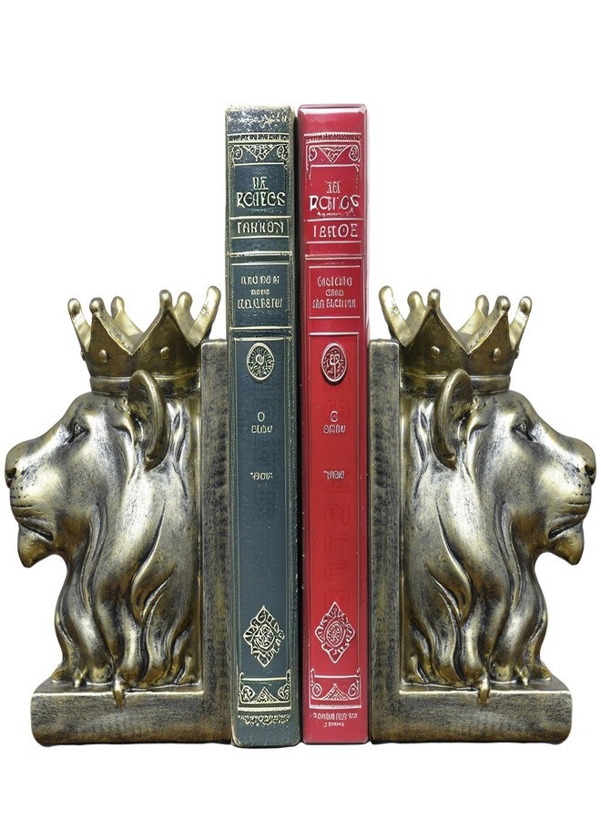 Kakizzy Vintage Gold Lion Book Ends,Animal Decorative Bookends,Resin Book Holder,Luxurious Book Ends for Shelves Rooms Office Home Decor,Unique Book Lover Gift(Gold Lion) - Image 1