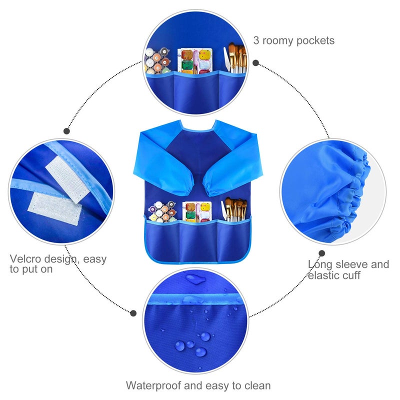 KUUQA 2Pcs Waterproof Children Art Smock Kids Art Aprons Painting Aprons with Long Sleeve and 3 Roomy Pockets for Painting, Feeding, Baking, Cooking, Age 2-6 years (Paints and Brushes not included) - Image 4