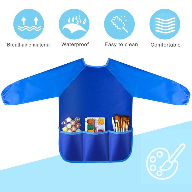 KUUQA 2Pcs Waterproof Children Art Smock Kids Art Aprons Painting Aprons with Long Sleeve and 3 Roomy Pockets for Painting, Feeding, Baking, Cooking, Age 2-6 years (Paints and Brushes not included) - Image 5