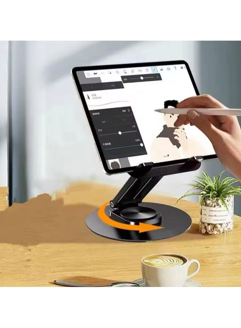 Portable Foldable iPad Stand, 360-Degree Rotating Base, Adjustable Height, supports multiple angles. - Image 2
