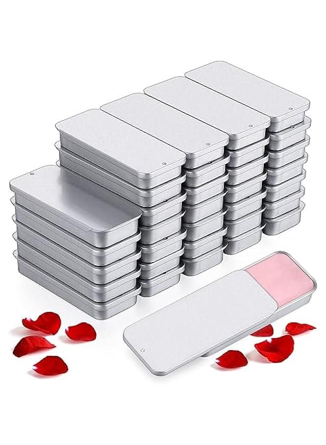BWSJ Small Rectangular Metal Tins with Slide Top Lids for Lip Balm Candies Jewelry and Crafts  Set of 40 Sier 315 x 138 x 043 Inch - Image 1