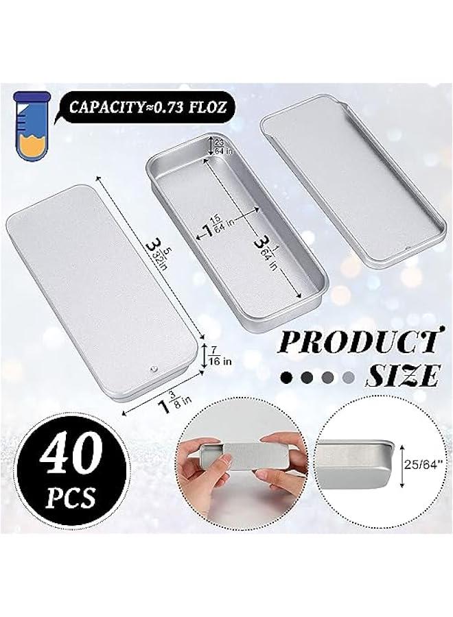 BWSJ Small Rectangular Metal Tins with Slide Top Lids for Lip Balm Candies Jewelry and Crafts  Set of 40 Sier 315 x 138 x 043 Inch - Image 2