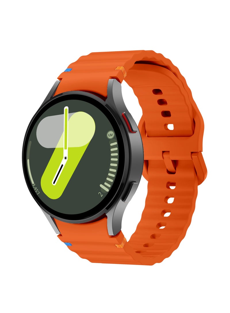 Silicone Band Compatible with Samsung Galaxy Watch 7/6/5/4 47/46/45/44/43/42/40mm Silicone Wave Desgin Strap (Orange) - Image 1