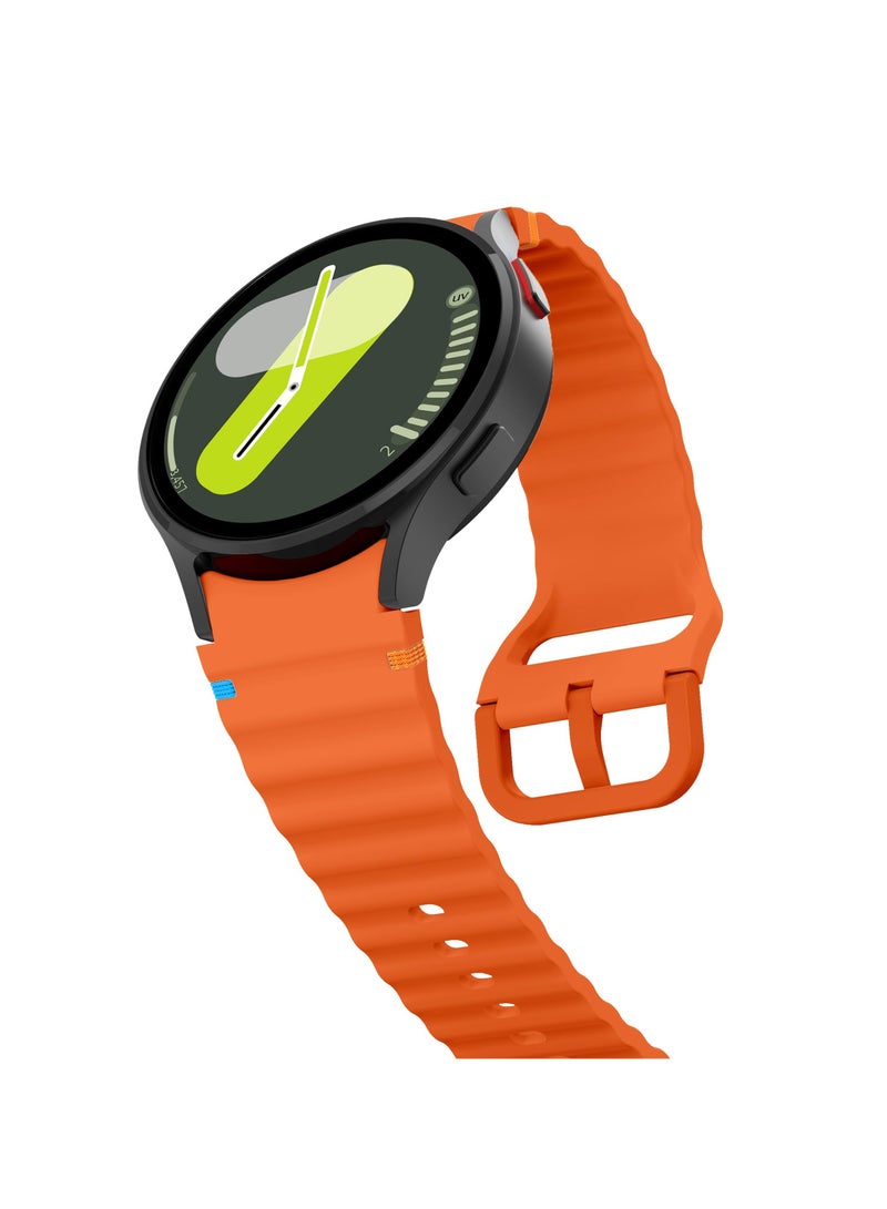 Silicone Band Compatible with Samsung Galaxy Watch 7/6/5/4 47/46/45/44/43/42/40mm Silicone Wave Desgin Strap (Orange) - Image 3