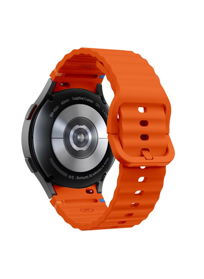 Silicone Band Compatible with Samsung Galaxy Watch 7/6/5/4 47/46/45/44/43/42/40mm Silicone Wave Desgin Strap (Orange) - Image 4