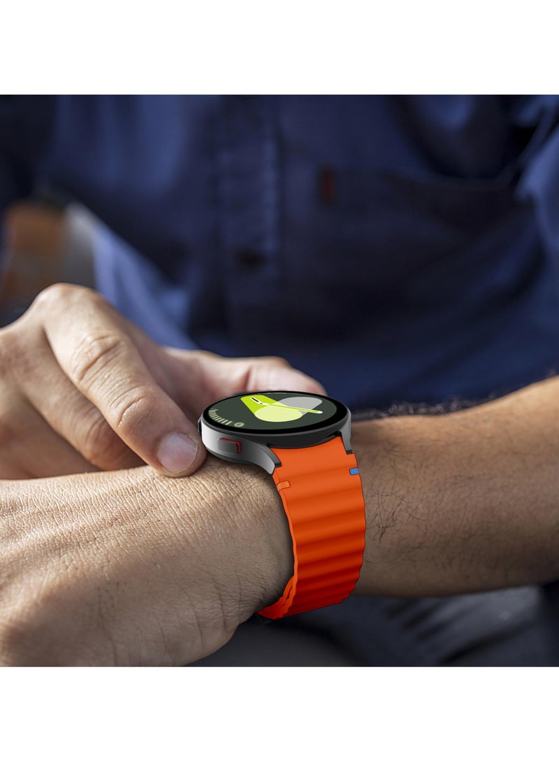 Silicone Band Compatible with Samsung Galaxy Watch 7/6/5/4 47/46/45/44/43/42/40mm Silicone Wave Desgin Strap (Orange) - Image 5