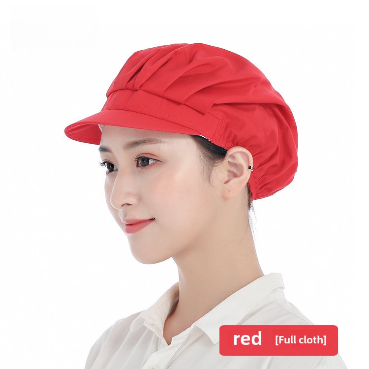 Breathable Chef Cap Dustproof Kitchen Work Hat for Women red full cloth 