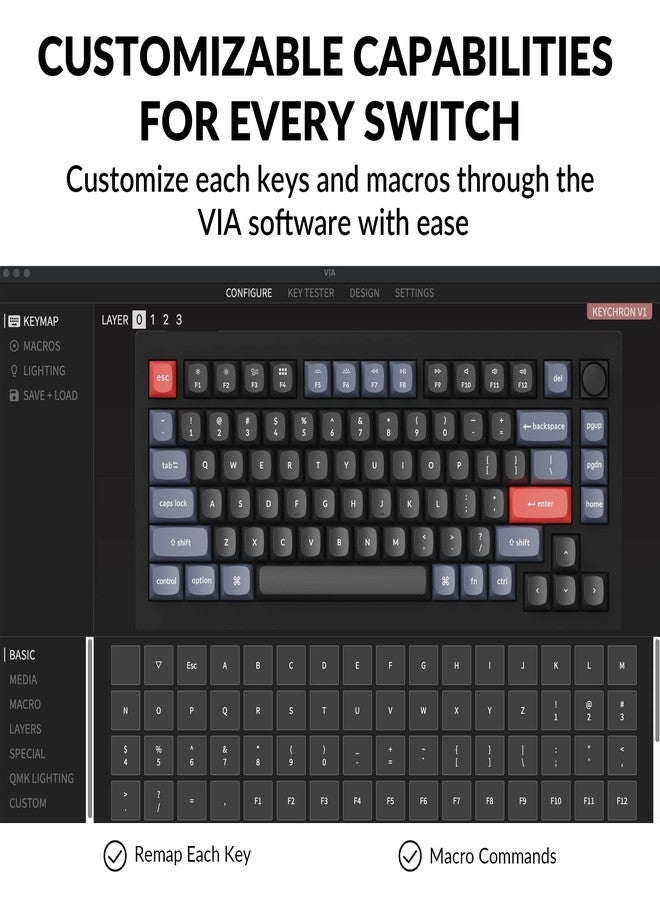 Keychron V1 75% Wired Mechanical Keyboard, QMK/VIA Programmable, Hot-swappable K Pro Brown Switches, Compatible with Mac Windows Linux - Carbon Black - Image 2