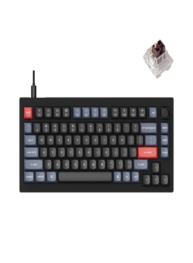 Keychron V1 75% Wired Mechanical Keyboard, QMK/VIA Programmable, Hot-swappable K Pro Brown Switches, Compatible with Mac Windows Linux - Carbon Black - Image 1