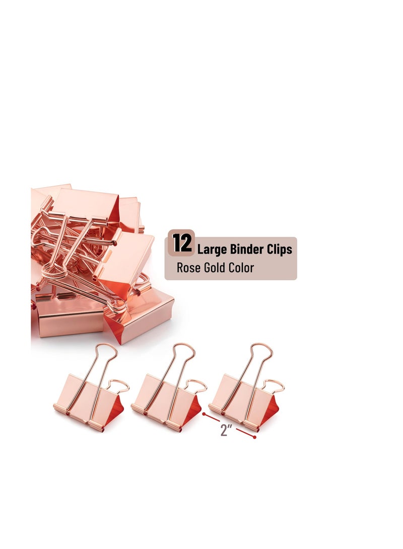 Terabyte Large Binder Clips, 2 Inch, 12 Pack, Rose Gold, 2 inch Binder Clips Large, Large Binder Clips Jumbo, Office Clips, Paper Clamps, Paper Binder Clips for Paper, Binder Paper Clips - Image 2