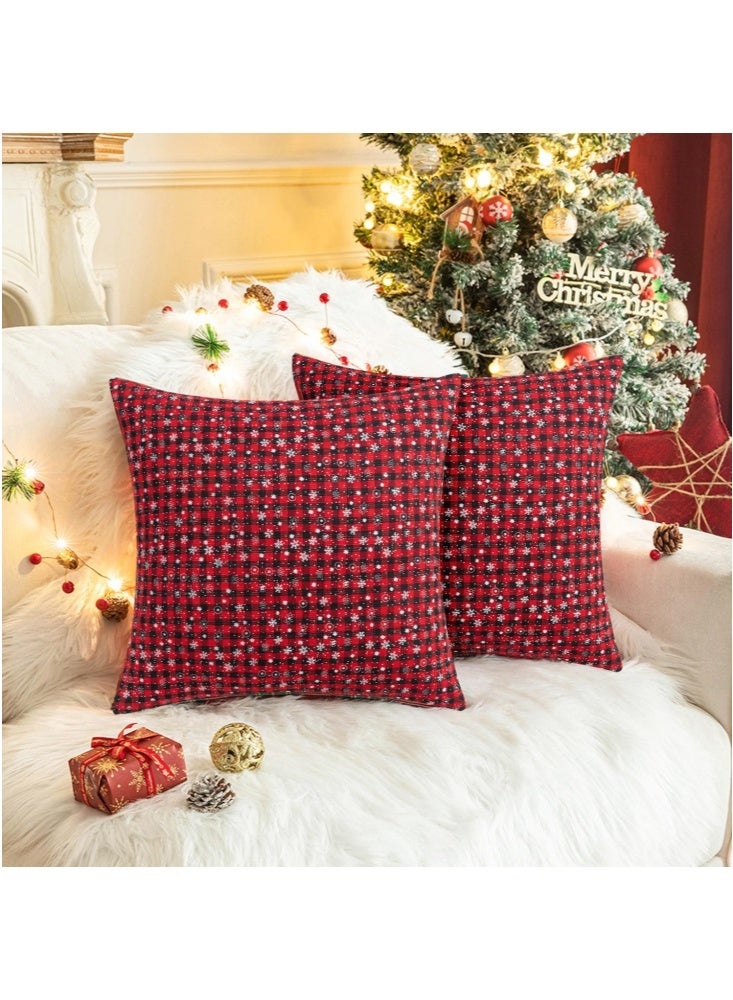 GGEROU Pack of 2 Christmas Plaid Decorative Throw Pillow Covers Snowflake Tartan Scottish Cushion Cover for Sofa Couch Farmhouse Holiday Decor 45*45cm(E) - Image 1