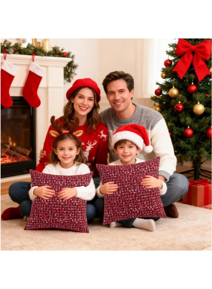 GGEROU Pack of 2 Christmas Plaid Decorative Throw Pillow Covers Snowflake Tartan Scottish Cushion Cover for Sofa Couch Farmhouse Holiday Decor 45*45cm(E) - Image 2