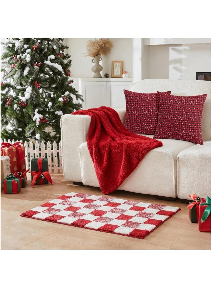 GGEROU Pack of 2 Christmas Plaid Decorative Throw Pillow Covers Snowflake Tartan Scottish Cushion Cover for Sofa Couch Farmhouse Holiday Decor 45*45cm(E) - Image 3