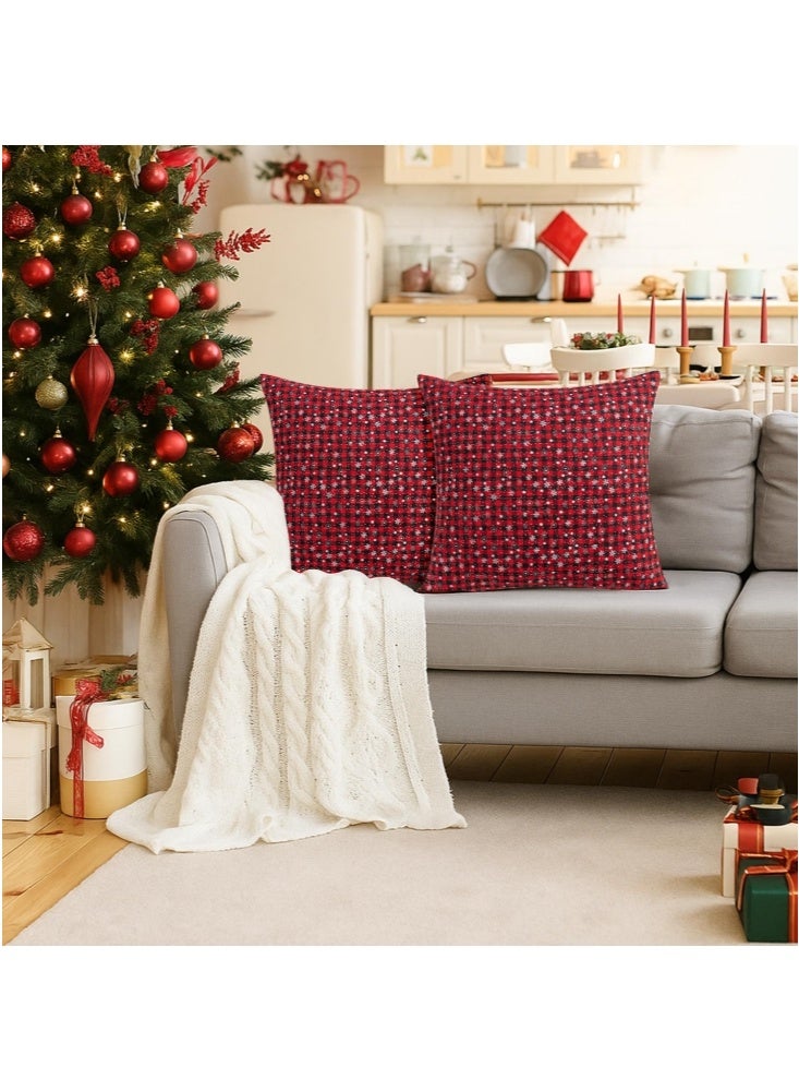 GGEROU Pack of 2 Christmas Plaid Decorative Throw Pillow Covers Snowflake Tartan Scottish Cushion Cover for Sofa Couch Farmhouse Holiday Decor 45*45cm(E) - Image 4