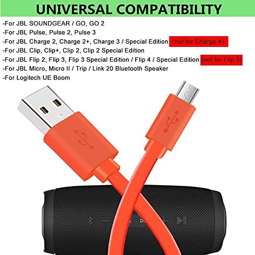 Learsoon Micro USB Flat Cord Fast Charger Cable Compatible with JBL Flip 2 JBL Flip 3 JBL Flip 4 Charge 3 and Logitech UE BOOM3 Speaker 22AWG Android Phones(Orange) - Image 4