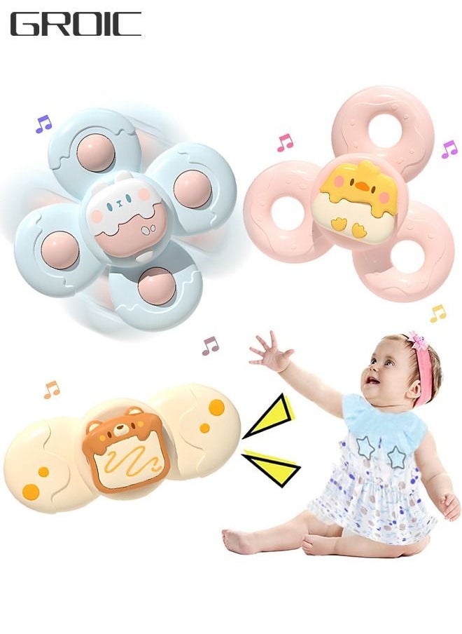 GROIC - 3-PCs Suction Cup Spinning Top Toy, 3D Cartoon Sensory Spinning Top Toys for Toddlers, Spin Sucker Spinning Top Bath Toys, Safe Interesting Table Early Learner Montessori Toys - Image 1